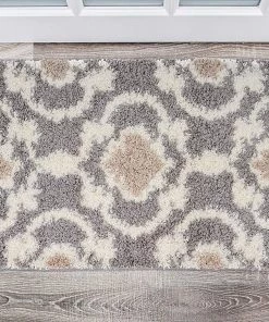 WRG Trellis Gray/Grey Cream Shag Area Rug