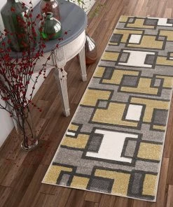 WW Modern Geometric Golden Yellow Gray Comfy Hand Carved Area Rugs All Area Rugs And Runners