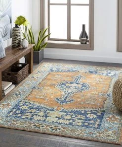 Artistic Darya Outdoor Medallion Soft Area Rug Orange/Navy All Area Rugs And Runners