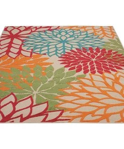 WRG Floral Indoor/Outdoor Red Multi-color Area Rug