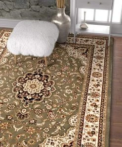 Ww Kashan Medallion Green Traditional Soft Area Rug 29 Ww Kashan Medallion Green Traditional Soft Area Rug