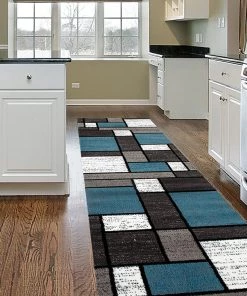 WRG Box Pattern Gray/Grey Blue White Area Rug
