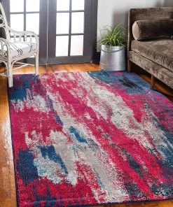 FAS Bright Abstract Red Magenta Soft Area Rug