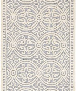 FAS Handcrafted Geometric Silver Ivory Premium Wool Soft Area Rug