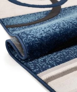 Well Woven Good Vibes Belle Dark Blue Modern Abstract Geometric 3D Textured Soft Area Rug