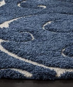 FAS Premium Swirl Thick Plush Dark Blue/Cream Area Shag Rug All Area Rugs And Runners