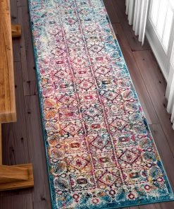 WW All Area Rugs And Runners Blue Fuchsia Pink Vintage Floral Area Rugs
