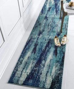 FAS Bright Abstract Blue Soft Area Rug All Area Rugs And Runners