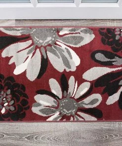 WRG All Area Rugs And Runners Floral Red Gray Black Area Rug