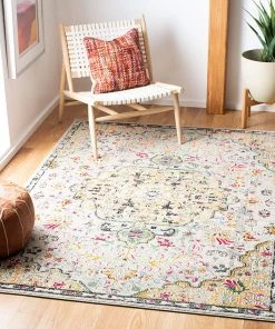 Modern Rugs And Decor Boho Chic Medallion Distressed Soft Area Rug Grey / Gold All Area Rugs And Runners