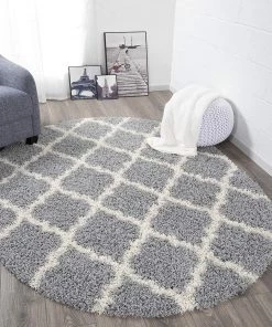 WRG Gray Soft White Shag Trellis Area Rugs