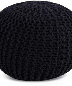 BIRDROCK HOME Round Pouf Foot Stool Ottoman - Knit Bean Bag Floor Chair - Cotton Braided Cord - Great For The Living Room, Bedroom And Kids Room - Small Furniture
