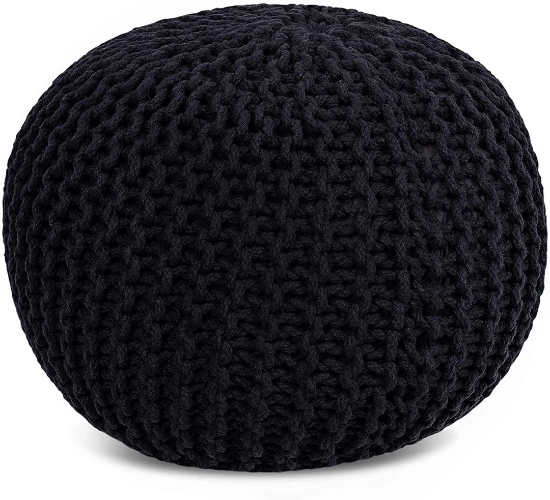 BIRDROCK HOME Round Pouf Foot Stool Ottoman - Knit Bean Bag Floor Chair - Cotton Braided Cord - Great For The Living Room, Bedroom And Kids Room - Small Furniture 1 BIRDROCK HOME Round Pouf Foot Stool Ottoman - Knit Bean Bag Floor Chair - Cotton Braided Cord - Great For The Living Room, Bedroom And Kids Room - Small Furniture