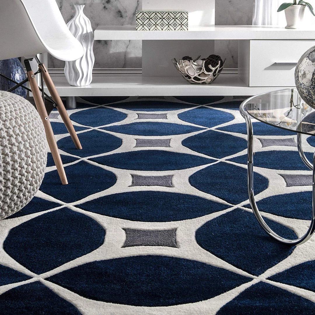 NL Geometric Handmade Navy Ivory Grey Area Rug 3 NL Geometric Handmade Navy Ivory Grey Area Rug