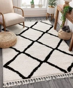 Celosia Ww Celina Black Moroccan Shag Diamond Trellis Pattern Area Rug All Area Rugs And Runners