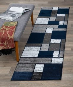 WRG All Area Rugs And Runners Box Pattern Navy Grey White Soft Area Rug