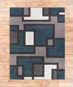 WW Modern Geometric Blue Gray Comfy Hand Carved Area Rugs