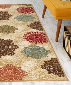 Modern Rugs And Decor All Area Rugs And Runners Modern Floral Non-Skid (Non-Slip) Low Profile Pile Rubber Backing Indoor Area Rugs Beige