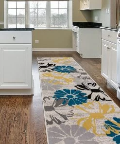 WRG Cream Navy Blue Yellow Area Rugs 10 WRG Cream Navy Blue Yellow Area Rugs