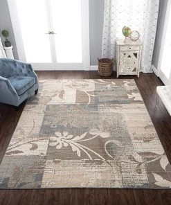 SUP Floral Patchwork Design Light Brown Ivory Area Rug All Area Rugs And Runners