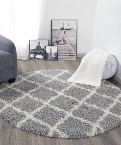 WRG Gray Soft White Shag Trellis Area Rugs
