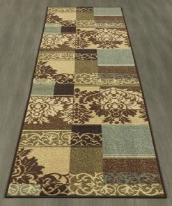 OT Damask Brown Green Beige Non Skid Area Rugs All Area Rugs And Runners