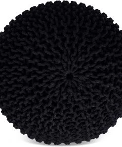 BIRDROCK HOME Round Pouf Foot Stool Ottoman - Knit Bean Bag Floor Chair - Cotton Braided Cord - Great For The Living Room, Bedroom And Kids Room - Small Furniture