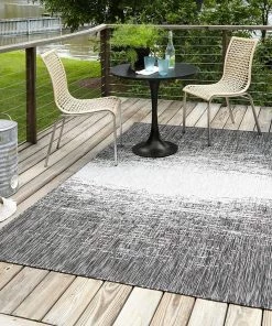 Unique Loom Outdoor Modern Collection Distressed Gradient Transitional Charcoal Gray Area Rug
