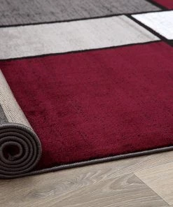 WRG All Area Rugs And Runners Modern Box Red Gray White Area Rug