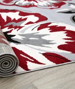 WRG All Area Rugs And Runners Gray/Grey Red White Floral Area Rugs