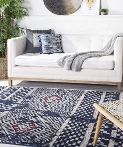 Safavieh All Area Rugs And Runners Adirondack Collection ADR202N Modern Boho Distressed Non-Shedding Stain Resistant Living Room Bedroom Area Rug Square, Navy / Light Grey