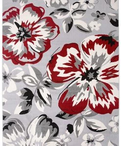 WRG All Area Rugs And Runners Gray/Grey Red White Floral Area Rugs