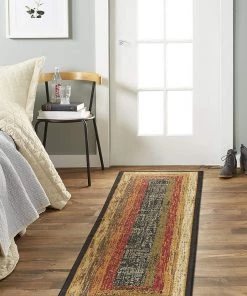 FAS Geometric Bordered Black Brown Red Soft Area Rugs - Multiple Sizes All Area Rugs And Runners