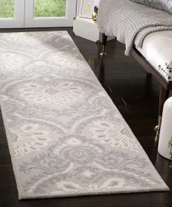 Modern Rugs And Decor Damask Handmade Premium Wool Area Rug, Light Grey / Ivory All Area Rugs And Runners 10 Modern Rugs And Decor Damask Handmade Premium Wool Area Rug, Light Grey / Ivory All Area Rugs And Runners