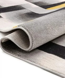 WW Gold Modern Geometric Boxes Squares Pattern Soft Area Rug