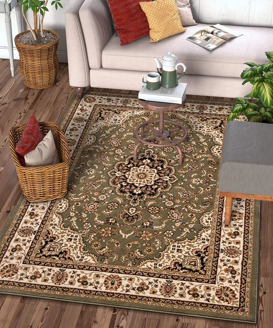 Ww Kashan Medallion Green Traditional Soft Area Rug 2 Ww Kashan Medallion Green Traditional Soft Area Rug