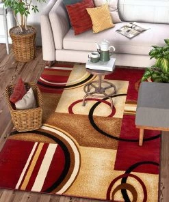 WW All Area Rugs And Runners Modern Geometric Circles Red Multi Soft Area Rugs