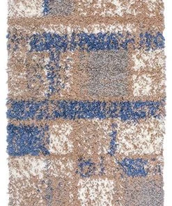 WW Geometric Pattern Blue Taupe Cozy Shag Area Rugs