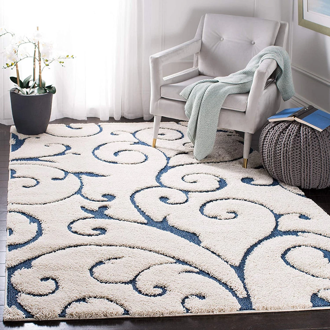FAS All Area Rugs And Runners Premium Swirl Thick Plush Cream/Blue Area Shag Rug 11 FAS All Area Rugs And Runners Premium Swirl Thick Plush Cream/Blue Area Shag Rug
