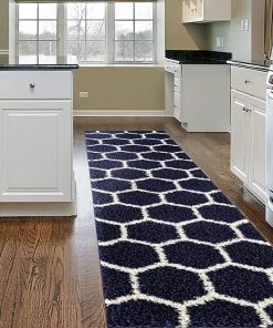 WRG Cozy Geometric Shag Navy Area Rug