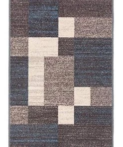 WRG Box Pattern Blue Gray Area Rug Non-Slip Non Skid