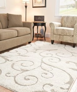 FAS Premium Swirl Thick Plush Cream Beige Shag Rug