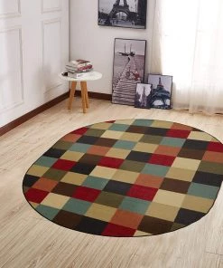 OPVM All Area Rugs And Runners Checks Design Multi-color Area Rug Non-Slip/ No Skid