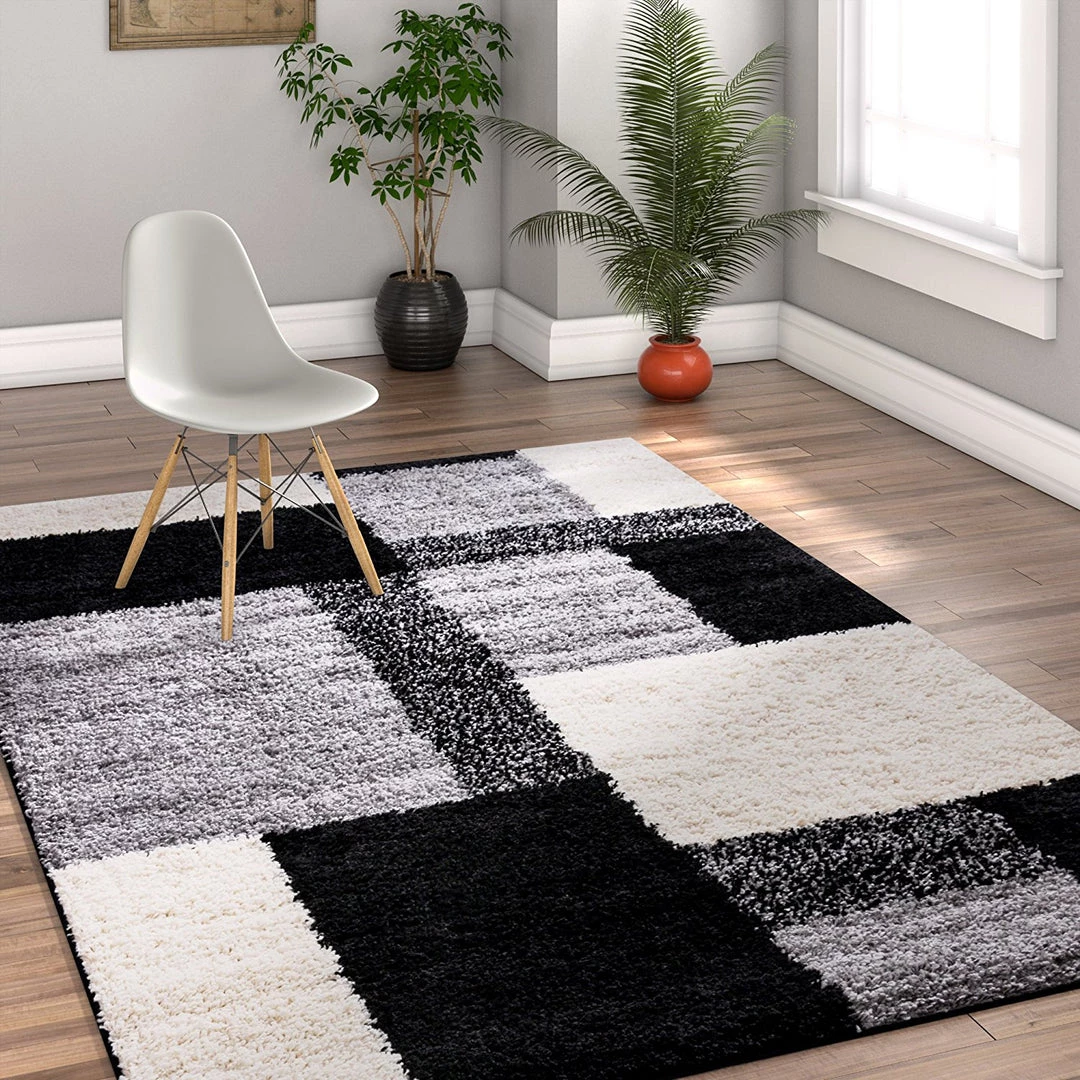 Cubes Black Contemporary Rug Modern Geometric Pattern Shag Area Rug 10 Cubes Black Contemporary Rug Modern Geometric Pattern Shag Area Rug