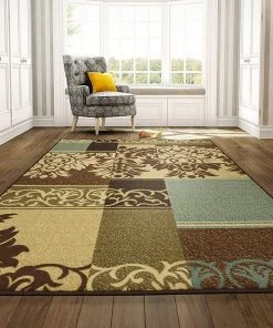 OT Damask Brown Green Beige Non Skid Area Rugs All Area Rugs And Runners