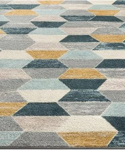 Well Woven Honeycomb Hexagon Geometric Blue, Mustard Gold, Grey Area Rug