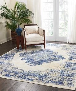 NOUR Navy Blue White Distressed Persian Area Rugs All Area Rugs And Runners