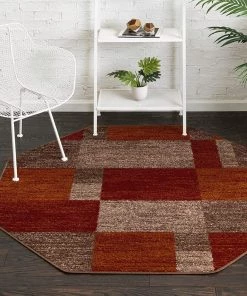 Warm Toned Checkered Multi-color Brown Orange Area Rugs