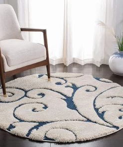 FAS All Area Rugs And Runners Premium Swirl Thick Plush Cream/Blue Area Shag Rug 18 FAS All Area Rugs And Runners Premium Swirl Thick Plush Cream/Blue Area Shag Rug