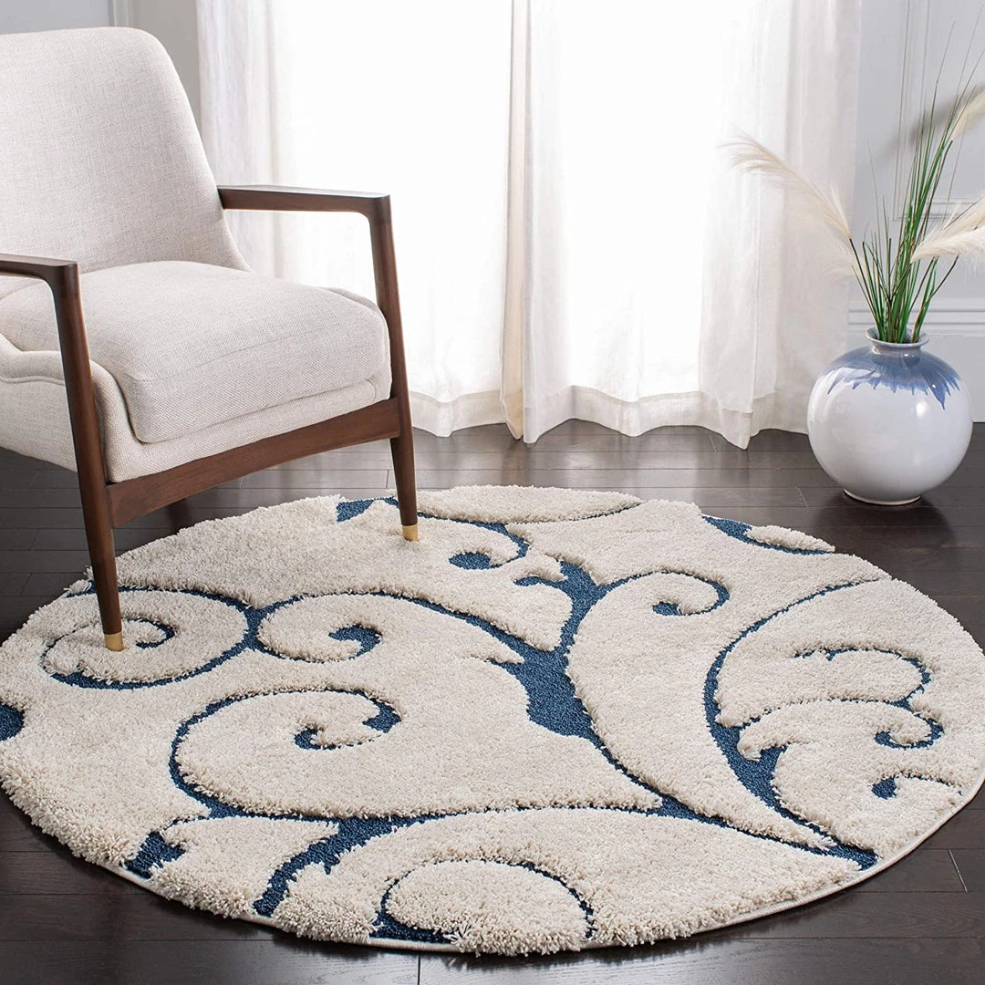 FAS All Area Rugs And Runners Premium Swirl Thick Plush Cream/Blue Area Shag Rug 8 FAS All Area Rugs And Runners Premium Swirl Thick Plush Cream/Blue Area Shag Rug